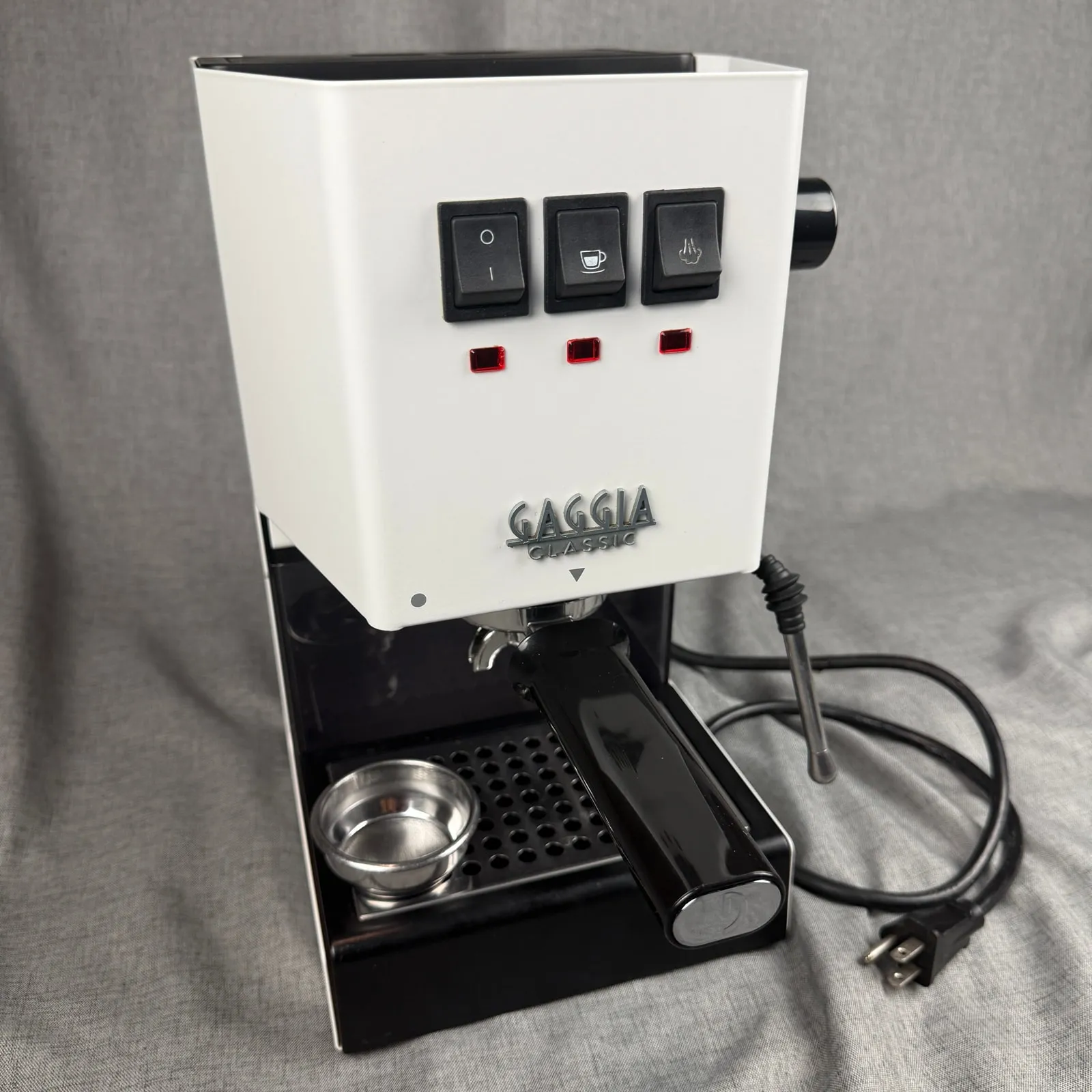 Gaggia Classic Pro espresso machine in white after boiler rebuild
